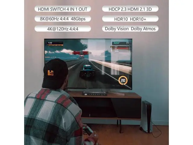 Alt view image 3 of 7 - 4 Port HDMI 2.1 Switch 4K@120Hz 8K@60Hz, 48Gbps transfer rate, HDMI Switcher 4 in 1 Out Support PS-5, X-box Series X, HDR10+, Do-lby Vision Do-l-by At-mos
