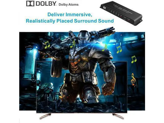 Alt view image 6 of 7 - 4 Port HDMI 2.1 Switch 4K@120Hz 8K@60Hz, 48Gbps transfer rate, HDMI Switcher 4 in 1 Out Support PS-5, X-box Series X, HDR10+, Do-lby Vision Do-l-by At-mos