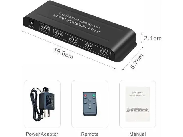 Alt view image 7 of 7 - 4 Port HDMI 2.1 Switch 4K@120Hz 8K@60Hz, 48Gbps transfer rate, HDMI Switcher 4 in 1 Out Support PS-5, X-box Series X, HDR10+, Do-lby Vision Do-l-by At-mos