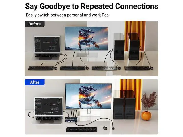 Alt view image 3 of 7 - 4x4 USB 3.0 Switch, 4 Port USB Switch Selector for 4 Computers Sharing 4 USB Devices, Keyboard Mouse Switch, USB Switcher Compatible with Mac/Windows/Linux,Wired Remote and 4 USB 3.0 Cable Included