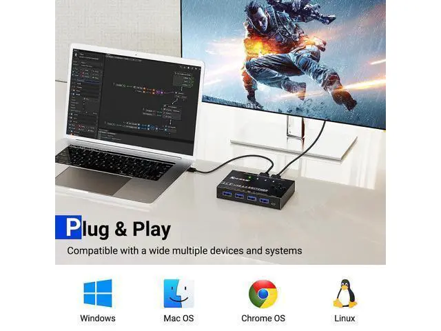 Alt view image 6 of 7 - 4x4 USB 3.0 Switch, 4 Port USB Switch Selector for 4 Computers Sharing 4 USB Devices, Keyboard Mouse Switch, USB Switcher Compatible with Mac/Windows/Linux,Wired Remote and 4 USB 3.0 Cable Included