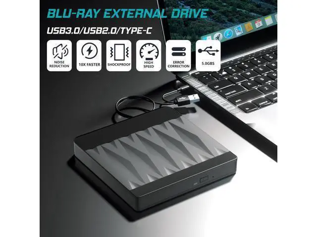 Alt view image 2 of 7 - Hitoor External Blu Ray Drive, USB 3.0 and Type-C External Blu Ray Burner Portable Blu Ray DVD/CD/BD Player, 3D Optical Bluray CD DVD Drive Compatible with Windows XP/7/8/10/11 MacOS Laptop Desktop