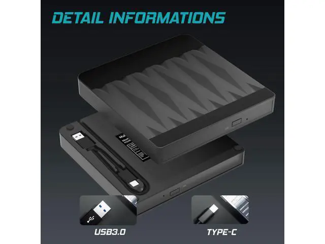 Alt view image 4 of 7 - Hitoor External Blu Ray Drive, USB 3.0 and Type-C External Blu Ray Burner Portable Blu Ray DVD/CD/BD Player, 3D Optical Bluray CD DVD Drive Compatible with Windows XP/7/8/10/11 MacOS Laptop Desktop