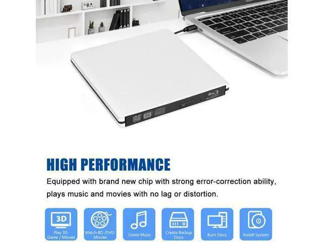 Alt view image 2 of 7 - External Blu Ray CD DVD Drive Burner 3D, USB 3.0 BD ROM DVDRW CDRW Bluray Burner Player Writer Rewriter Reader for Macbook Notebook Laptop Mac OS Windows 10 8 7 XP