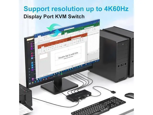 Alt view image 3 of 7 - 2 Port Displayport KVM Switch 4K @60Hz, USB 2.0 DP 1.2 DP KVM Switches for 2 PC 1 Monitor Switch, DP KVM Switch 2 in 1 Out Support Wire-Desktop Controller Including 2 USB 2.0 Cable