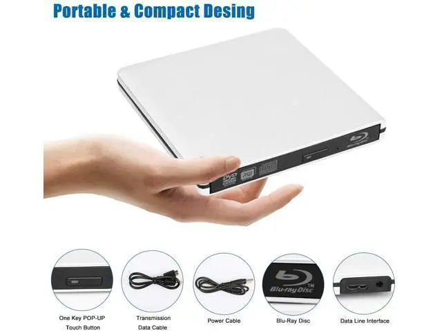Alt view image 4 of 7 - External Blu Ray CD DVD Drive Burner 3D, USB 3.0 BD ROM DVDRW CDRW Bluray Burner Player Writer Rewriter Reader for Macbook Notebook Laptop Mac OS Windows 10 8 7 XP