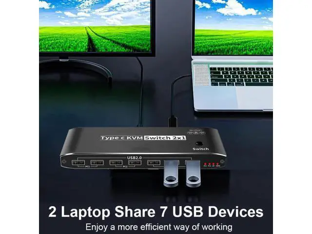 Alt view image 3 of 7 - 2x1 Type C KVM Switch, 8K Thunderbolt 4 USB C KVM Switch with Ethernet Port RJ45 100W PD Charge 4K 144Hz Type C KVM Switch Switcher for 2 Computer 1 Monitor