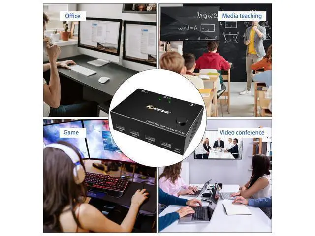 Alt view image 6 of 7 - Dual Monitor HDMI KVM Switch, USB HDMI Extended Display Switcher for 2 PCs Share 2 Monitors and 4 USB 2.0 Hub, 2 Port HDMI Dual Monitor KVM Switch 2 in 2 Out, Desktop Controller and USB Cable Included