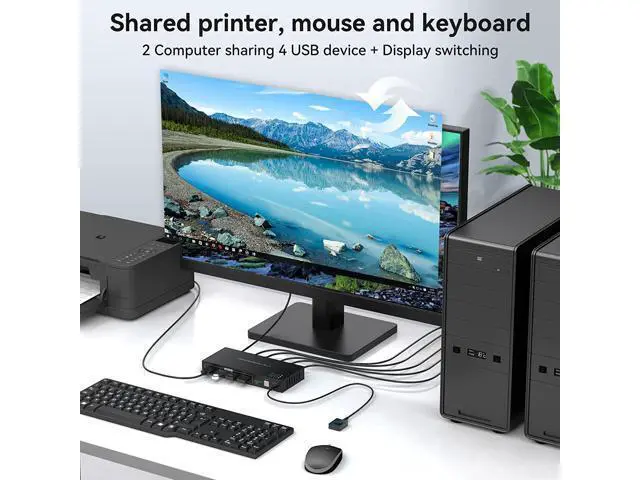 Alt view image 3 of 7 - 2 Port Displayport KVM Switch 2 in 1 Out, Support 4K @120HZ 8K @60HZ DP 1.4 USB 3.0 KVM Switcher for 2 Computers Share Keyboard Mouse Printer with 4x USB 3.0 Includes Desktop Control and 2 USB Cables