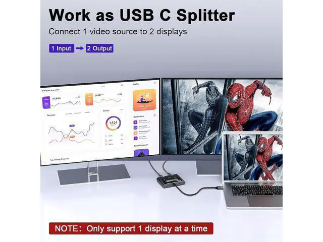 Alt view image 2 of 7 - USB C Switch 2 in 1 Out / 1 in 2 Out, Bi-Directional USB C Switcher 2 Computers, USB C KVM Switch Support 8K @30Hz 4K @120Hz Video,10Gbps Data Transfer,2 USB-C Cables and Wired Controller Included
