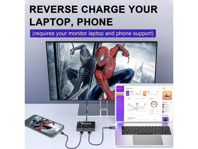 Alt view image 5 of 7 - USB C Switch 2 in 1 Out / 1 in 2 Out, Bi-Directional USB C Switcher 2 Computers, USB C KVM Switch Support 8K @30Hz 4K @120Hz Video,10Gbps Data Transfer,2 USB-C Cables and Wired Controller Included