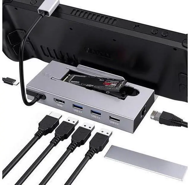 Main image of Steam Deck Dock, 7-in-1 Steam Deck Docking Station with M.2 NVME SSD Enclosure, HDMI 2.0 4K @60Hz, PD 100W, 2x USB 3.0, USB 2.0, 1000Mbps Gigabit Ethernet for Steam Deck Accessories