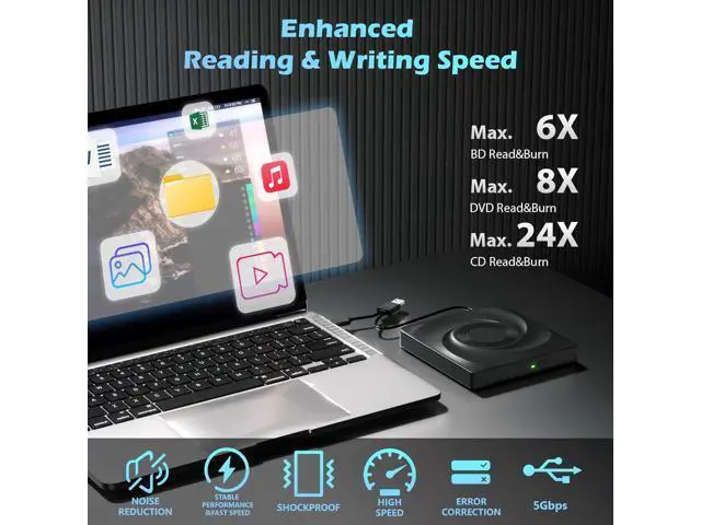Alt view image 2 of 7 - Hitoor External Bluray Drive for Laptops, USB 3.0 and Type-C Portable DVD Player,BluRay Burner Slim 3D BluRay DVD CD Optical Drive Compatible with Windows XP/7/8/10/11 MacOS for MacBook Laptop Desktop