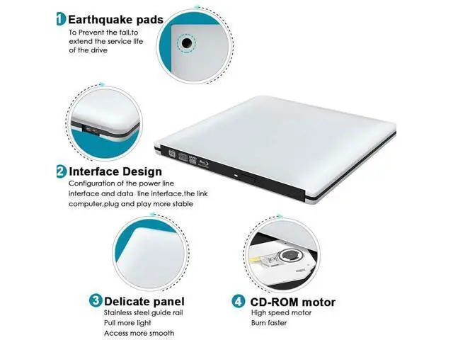 Alt view image 3 of 7 - Aluminum External 3D Blu Ray CD DVD Optical Drive, USB 3.0 Type-C Blu-ray CD/DVD+/-RW Burner Player Writer Reader Rewriter, External CD/DVD Drive for Laptop Desktop with Windows XP/7/8/10 Mac OS