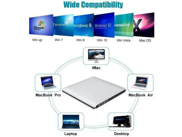 Alt view image 2 of 7 - Aluminum External 3D Blu Ray CD DVD Optical Drive, USB 3.0 Type-C Blu-ray CD/DVD+/-RW Burner Player Writer Reader Rewriter, External CD/DVD Drive for Laptop Desktop with Windows XP/7/8/10 Mac OS
