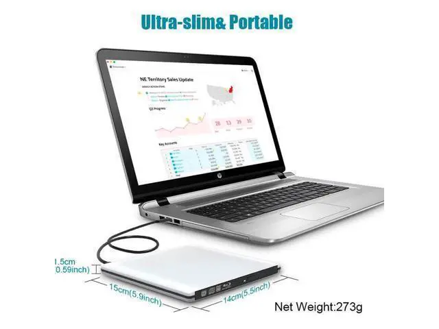 Alt view image 6 of 7 - Aluminum External 3D Blu Ray CD DVD Optical Drive, USB 3.0 Type-C Blu-ray CD/DVD+/-RW Burner Player Writer Reader Rewriter, External CD/DVD Drive for Laptop Desktop with Windows XP/7/8/10 Mac OS