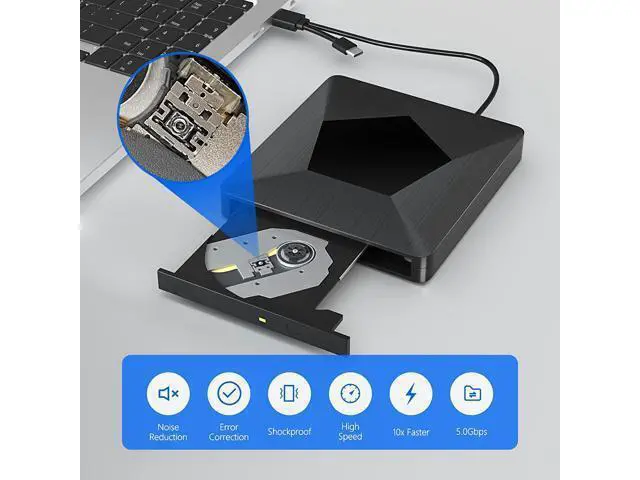 Alt view image 4 of 7 - External Bluray CD DVD Drive, Ultra Slim USB 3.0 and Type-C Portable Portable Slim CD DVD +/-RW Drive Player Burner, Blu-ray CD DVD Burner 3D Optical Blu-ray CD DVD Drive for Windows XP/7/8/10, MacOS