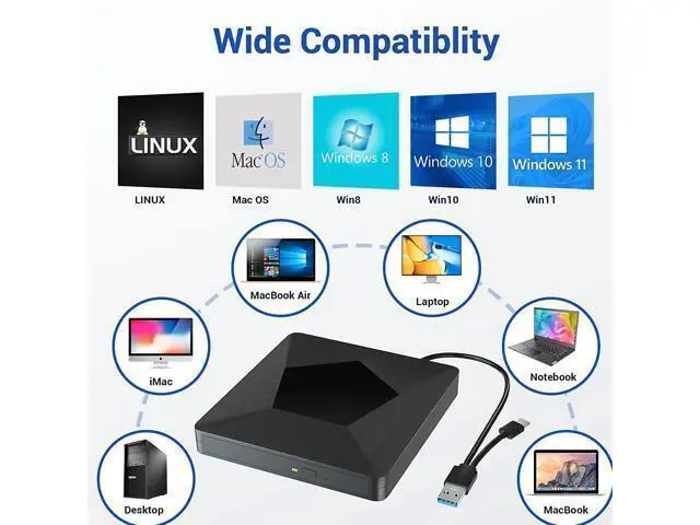 Alt view image 5 of 7 - External Bluray CD DVD Drive, Ultra Slim USB 3.0 and Type-C Portable Portable Slim CD DVD +/-RW Drive Player Burner, Blu-ray CD DVD Burner 3D Optical Blu-ray CD DVD Drive for Windows XP/7/8/10, MacOS