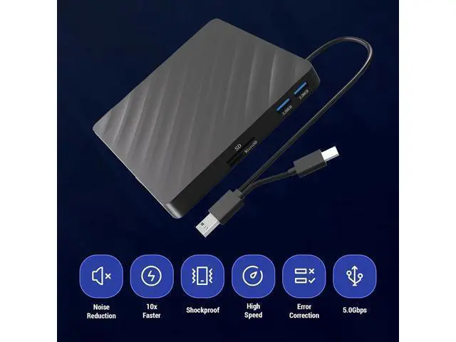 Alt view image 2 of 7 - 5 in 1 External Blu-ray CD DVD Drive, USB 3.0 Type-C Slim Optical Drive External Bluray DVD Burner with SD/TF Card Reader 2 USB 3.0 Hubs Compatible with Windows XP/7/8/10 MacOS Laptop and Desktop