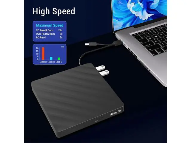 Alt view image 3 of 7 - 5 in 1 External Blu-ray CD DVD Drive, USB 3.0 Type-C Slim Optical Drive External Bluray DVD Burner with SD/TF Card Reader 2 USB 3.0 Hubs Compatible with Windows XP/7/8/10 MacOS Laptop and Desktop