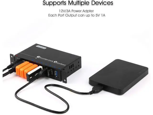 Alt view image 5 of 7 - Powered USB Hub, 7-Port USB 3.0 Hub with LED Indicator Multiport USB Spilitter with 12V/3A/36W Power Adapter- Up to 5Gbps Sync & High-Speed Data Transfer - Mounting Brackets for Phone MB Laptop Tablet