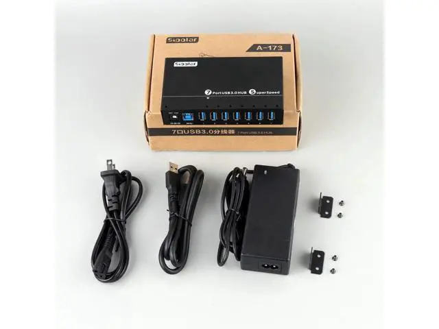 Alt view image 7 of 7 - Powered USB Hub, 7-Port USB 3.0 Hub with LED Indicator Multiport USB Spilitter with 12V/3A/36W Power Adapter- Up to 5Gbps Sync & High-Speed Data Transfer - Mounting Brackets for Phone MB Laptop Tablet