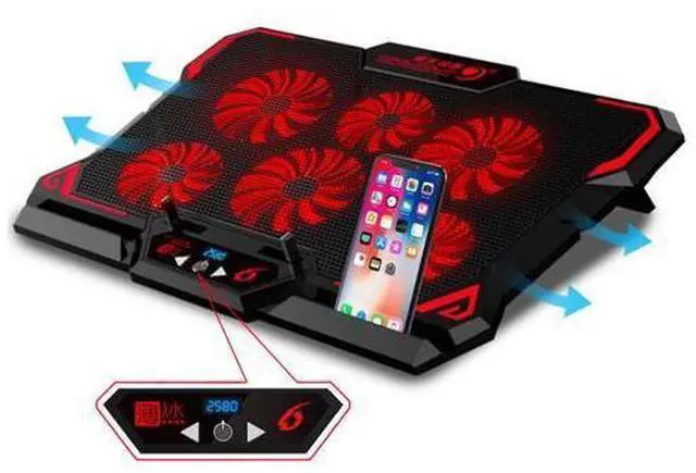 Main image of Gaming Laptop Cooler Notebook Cooling Pad 6 Silent Red LED Fans Powerful Air Flow Portable Adjustable Laptop Stand 2600RPM Laptop Cooling Pad