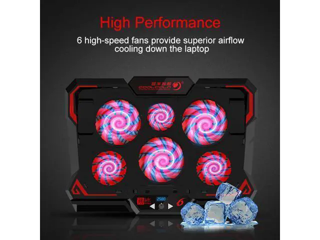 Alt view image 2 of 7 - Gaming Laptop Cooler Notebook Cooling Pad 6 Silent Red LED Fans Powerful Air Flow Portable Adjustable Laptop Stand 2600RPM Laptop Cooling Pad