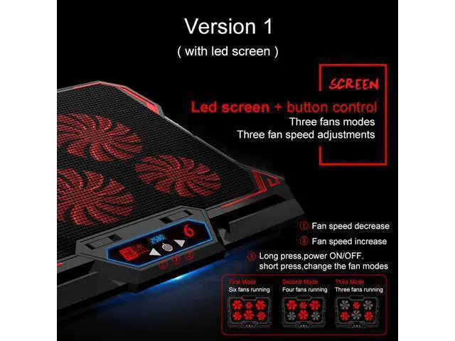 Alt view image 4 of 7 - Gaming Laptop Cooler Notebook Cooling Pad 6 Silent Red LED Fans Powerful Air Flow Portable Adjustable Laptop Stand 2600RPM Laptop Cooling Pad