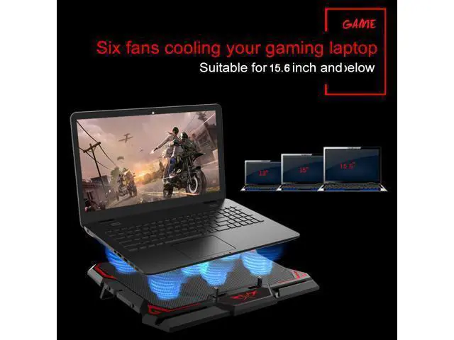 Alt view image 3 of 7 - Gaming Laptop Cooler Notebook Cooling Pad 6 Silent Red LED Fans Powerful Air Flow Portable Adjustable Laptop Stand 2600RPM Laptop Cooling Pad