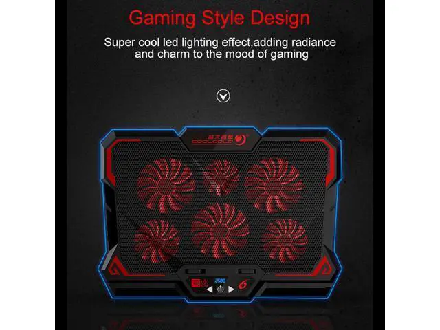 Alt view image 5 of 7 - Gaming Laptop Cooler Notebook Cooling Pad 6 Silent Red LED Fans Powerful Air Flow Portable Adjustable Laptop Stand 2600RPM Laptop Cooling Pad