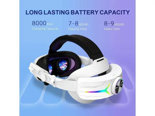 Alt view image 2 of 7 - RGB Comfort Battery Head Strap 8000mAh Compatible with Me-ta Quest 3 Accessories, Battery Pack Elite Strap Replacement for Enhanced Support and Extend Playtime in VR (White)