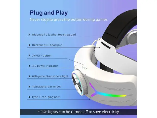 Alt view image 4 of 7 - RGB Comfort Battery Head Strap 8000mAh Compatible with Me-ta Quest 3 Accessories, Battery Pack Elite Strap Replacement for Enhanced Support and Extend Playtime in VR (White)