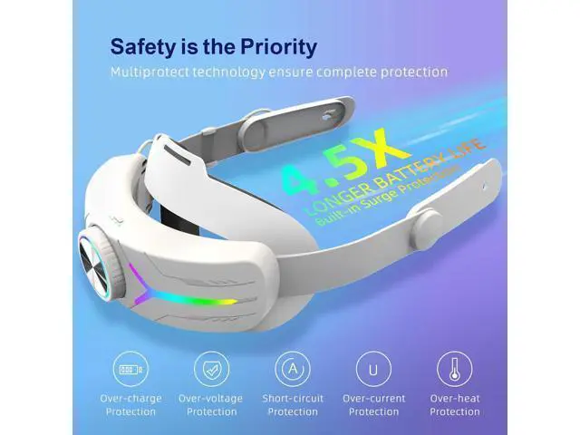 Alt view image 6 of 7 - RGB Comfort Battery Head Strap 8000mAh Compatible with Me-ta Quest 3 Accessories, Battery Pack Elite Strap Replacement for Enhanced Support and Extend Playtime in VR (White)