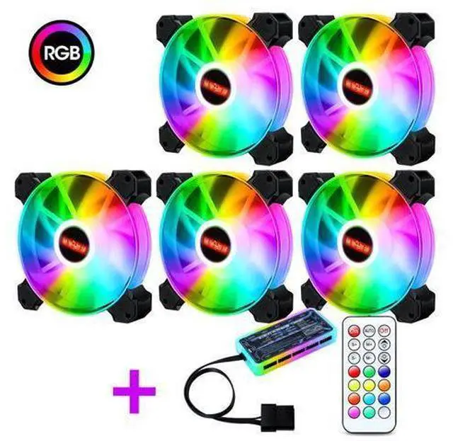 Main image of 5-Pack 120mm RGB Case Fan with Remote Controller, Computer Case 12cm Cooling Fan RGB 6PIN, RGB LED Quiet High Airflow Adjustable Color LED Fan, CPU Cooler with RF Remote