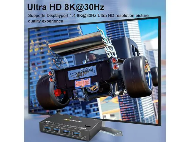Alt view image 3 of 7 - USB 3.0 KVM Switch Displayport 8K@30Hz 4K@120Hz, 2 Port Displayport KVM Switch 2 PC 1 Monitor Support DP1.4 Compatible with D1.2, DP KVM Switch 2 in 1 Out Includes 2 USB3.0 Cables and Wired Controller