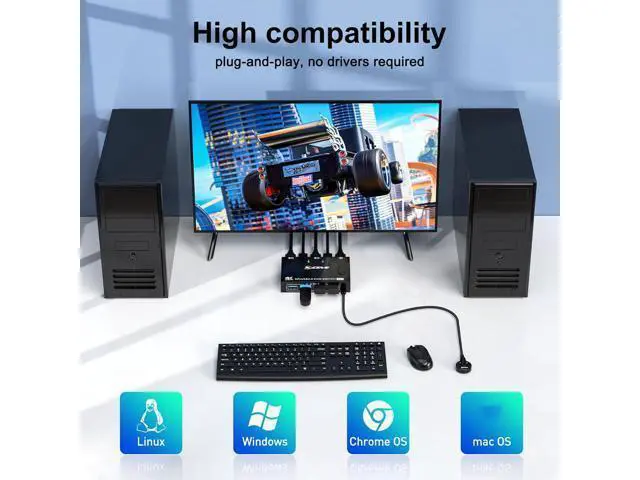 Alt view image 4 of 7 - USB 3.0 KVM Switch Displayport 8K@30Hz 4K@120Hz, 2 Port Displayport KVM Switch 2 PC 1 Monitor Support DP1.4 Compatible with D1.2, DP KVM Switch 2 in 1 Out Includes 2 USB3.0 Cables and Wired Controller