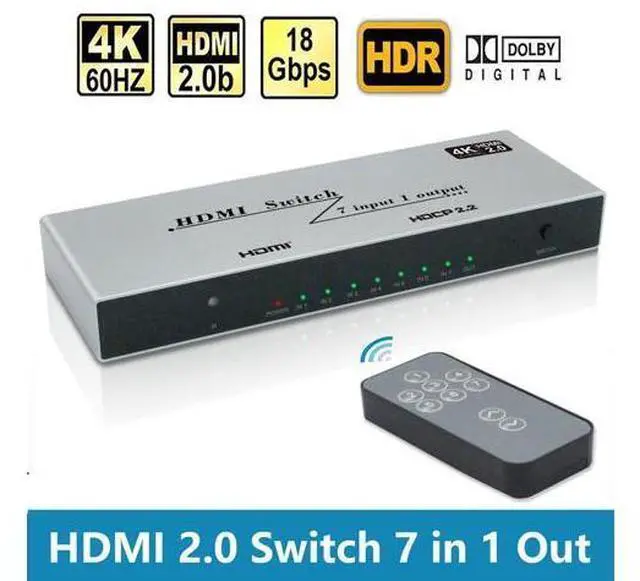 Main image of HDMI 2.0 Switch 7 in 1 Out - 4K @60Hz HDMI Selector Switch with Remote,18Gbps HDMI 2.0 HDR HDCP 3D, Support 4K@60Hz 2160p 1080p Premium Quality Auto Switcher Hub for PS4/5 Xbox,TV, Nintendo