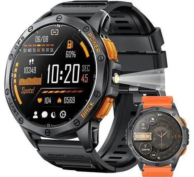 Main image of Hitoor Military Smart Watches Built-in GPS, 170+ Sport Modes Fitness Smart Watch for Men with Flashlight, Smartwatch for Android Phones and iPhone, 1.43" AMOLED Screen Bluetooth Call Compass Altimeter