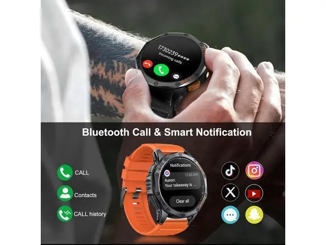 Alt view image 3 of 7 - Hitoor Military Smart Watches Built-in GPS, 170+ Sport Modes Fitness Smart Watch for Men with Flashlight, Smartwatch for Android Phones and iPhone, 1.43" AMOLED Screen Bluetooth Call Compass Altimeter