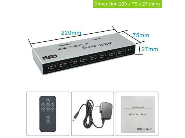Alt view image 7 of 7 - HDMI 2.0 Switch 7 in 1 Out - 4K @60Hz HDMI Selector Switch with Remote,18Gbps HDMI 2.0 HDR HDCP 3D, Support 4K@60Hz 2160p 1080p Premium Quality Auto Switcher Hub for PS4/5 Xbox,TV, Nintendo