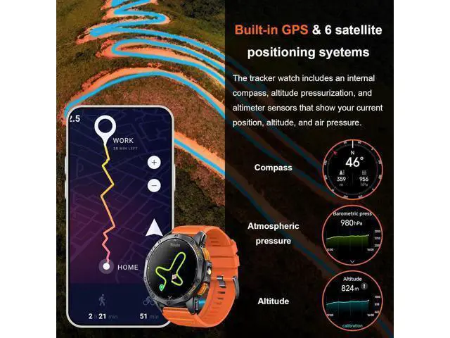 Alt view image 2 of 7 - Hitoor Military Smart Watches Built-in GPS, 170+ Sport Modes Fitness Smart Watch for Men with Flashlight, Smartwatch for Android Phones and iPhone, 1.43" AMOLED Screen Bluetooth Call Compass Altimeter