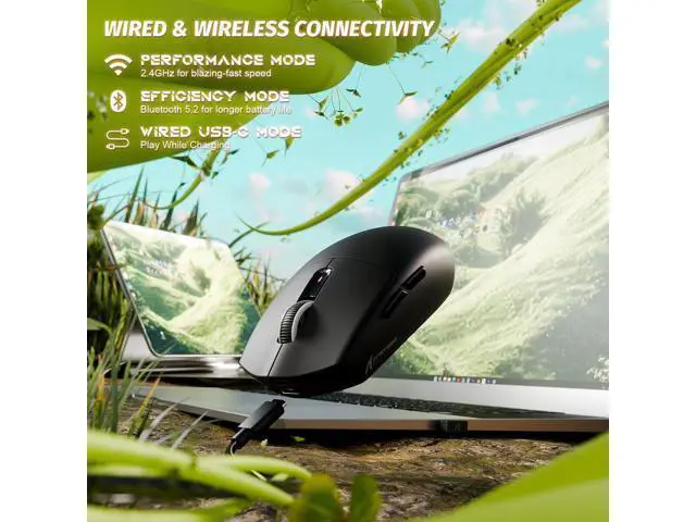 Alt view image 2 of 7 - Hitoor Wireless Gaming Mouse with Magnetic Charging Dock, PixArt PAW3311 Sensor, Tri-Mode Wireless Mouse, BT/2.4G Wireless/Wired Gaming Mouse, 25000 DPI,59g Superlight Gamer Mice for PC/Win/Mac(Black)