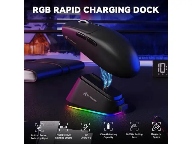 Alt view image 5 of 7 - Hitoor Wireless Gaming Mouse with Magnetic Charging Dock, PixArt PAW3311 Sensor, Tri-Mode Wireless Mouse, BT/2.4G Wireless/Wired Gaming Mouse, 25000 DPI,59g Superlight Gamer Mice for PC/Win/Mac(Black)