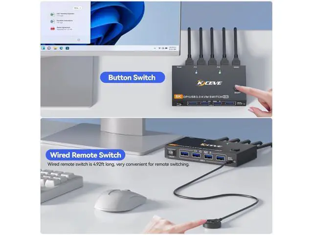 Alt view image 4 of 7 - Hitoor 2 in 1 Out DisplayPort KVM Switch 2 Computers 1 Monitor, 8K@60Hz/4K@240Hz 2 Ports DP KVM Switch for 2 PC 1 Monitor to Share Mouse,Keyboard,2 USB 3.0 Cables and Wired Controller Included