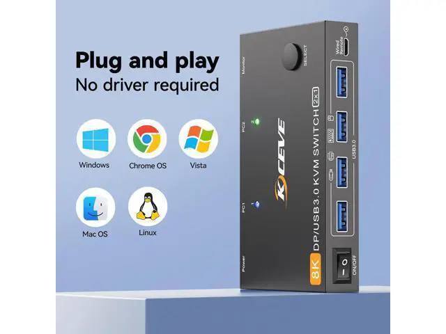 Alt view image 5 of 7 - Hitoor 2 in 1 Out DisplayPort KVM Switch 2 Computers 1 Monitor, 8K@60Hz/4K@240Hz 2 Ports DP KVM Switch for 2 PC 1 Monitor to Share Mouse,Keyboard,2 USB 3.0 Cables and Wired Controller Included