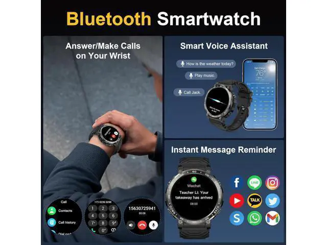 Alt view image 2 of 6 - Hitoor Smart Watches for Men-Bluetooth Call, 1.52" Military Smart Watch for Android iPhone, Waterproof Fitness Tracker Watch with Sleep Tracker, 118 Sports Modes, GPS Pedometer/Step Counter Smartwatch