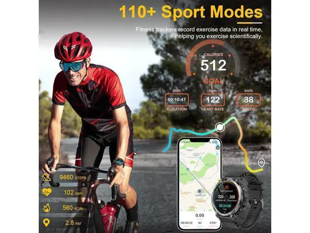Alt view image 3 of 6 - Hitoor Smart Watches for Men-Bluetooth Call, 1.52" Military Smart Watch for Android iPhone, Waterproof Fitness Tracker Watch with Sleep Tracker, 118 Sports Modes, GPS Pedometer/Step Counter Smartwatch