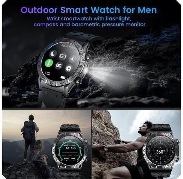 Alt view image 2 of 7 - Hitoor Smartwatch for IOS Android Phone Watch: Smart Watch Answer/Make Call with Heart Rate Blood Pressure Pedometer Compass Barometer Sport Fitness Tracker 1.43" AMOLED Waterproof Outdoor Men's Watch