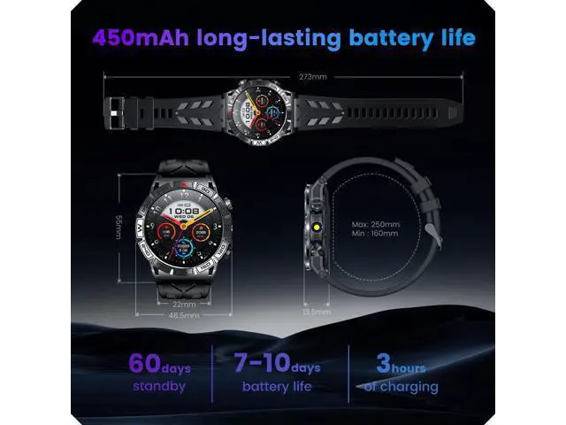 Alt view image 7 of 7 - Hitoor Smartwatch for IOS Android Phone Watch: Smart Watch Answer/Make Call with Heart Rate Blood Pressure Pedometer Compass Barometer Sport Fitness Tracker 1.43" AMOLED Waterproof Outdoor Men's Watch